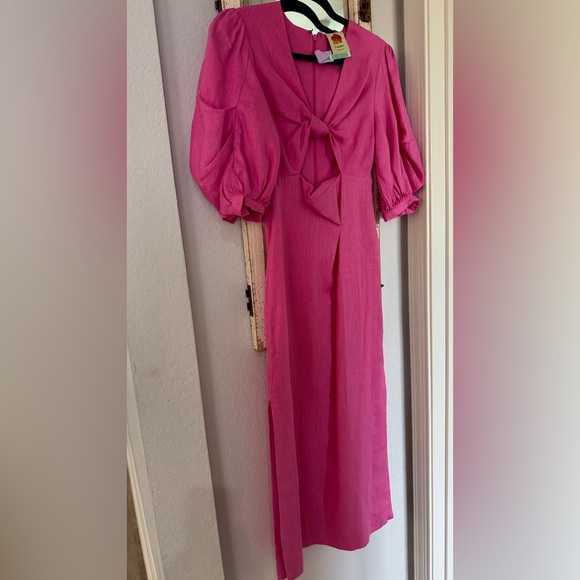 FARM Rio Linen Cut Out pink Midi Dress xs - Picture 4 of 7